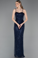 Robe de Soirée Longue Squameuse Bleu Marine ABU6039