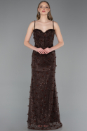 Robe de Soirée Longue Dantelle Brun ABU6040