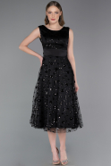 Robe de Soirée Midi Squameuse Noir ABK2602