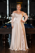 Robe Grande Taille Satin Longue Beige ABU5261