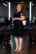 Robe De Invitation Grande Taille Courte Perlé Noir ABK2584