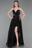 Robe de Soirée Longue Satin Noir ABU6049
