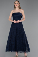 Tenue De Soirée Dantelle Midi Bleu Marine ABK2538