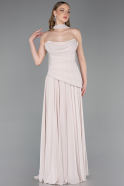 Robe De Soirée Mousseline Longue Beige ABU5763