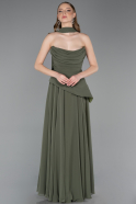 Robe De Soirée Mousseline Longue Kaki ABU5763