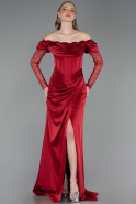 Robe De Soirée Satin Longue Rouge Bordeaux ABU5829