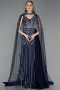 Robe de Soirée Longue Pierreux Bleu Marine ABU6052