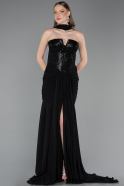 Robe de Soirée Longue Mousseline Noir ABU6055