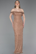 Robe de Soirée Longue Perlé Cuivre ABU6057