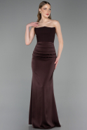 Robe de Soirée Longue Satin Brun foncé ABU6061