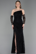 Robe de Soirée Longue Dantelle Noir ABU6050