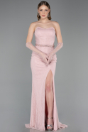 Robe de Soirée Longue Dantelle Poudre ABU6060