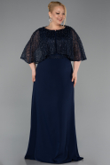 Robe de Soirée Grande Taille Longue Mousseline Bleu Marine ABU6063