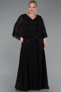 Robe de Soirée Grande Taille Longue Mousseline Noir ABU6066