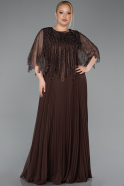 Robe de Soirée Grande Taille Longue Mousseline Brun ABU6012
