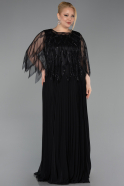 Robe De Soirée Grande Taille Mousseline Longue Noir-Noir ABU4633