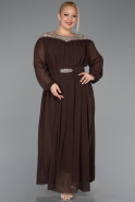Robe Grande Taille Mousseline Longue Brun ABU5555