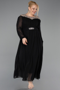 Robe Grande Taille Longue Mousseline Noir ABU5555