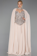 Robe De Soirée Grande Taille Mousseline Longue Beige ABU5940
