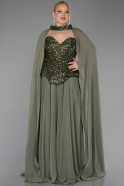 Robe De Soirée Grande Taille Mousseline Longue Kaki ABU5940