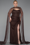 Robe De Soirée Grande Taille Longue Dantelle Brun ABU6070