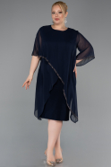 Robe De Invitation Grande Taille Midi Mousseline Bleu Marine ABK2600