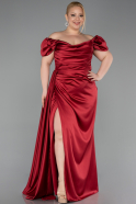 Robe De Soirée Grande Taille Satin Longue Rouge Bordeaux ABU1626