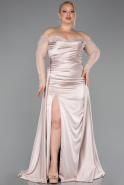 Robe Grande Taille Satin Longue Beige ABU4348