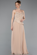 Robe de Soirée Longue Mousseline Beige ABU6081