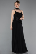 Robe de Soirée Longue Mousseline Noir ABU6081