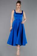 Robe De Cérémonie Satin Midi Bleu Saxe ABK2586