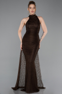 Robe de Soirée Longue Dantelle Brun ABU6084