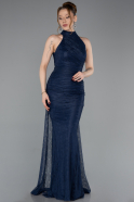 Robe de Soirée Longue Dantelle Bleu Marine ABU6084
