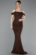 Robe de Soirée Longue Dantelle Brun ABU6085