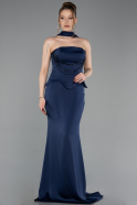 Robe Queue de Poisson Longue Satin Bleu Marine ABU6086