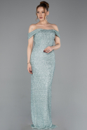 Robe de Soirée Longue Perlé Menthe ABU6057
