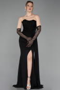 Robe De Soirée Mousseline Longue Noir ABU5791
