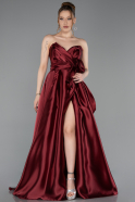 Robe De Soirée Satin Longue Rouge Bordeaux ABU4774