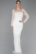 Robe De Soirée Perlé Longue Blanc ABU5699