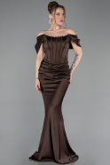 Robe Queue de Poisson Longue Satin Brun ABU6090