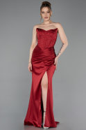Robe de Soirée Longue Satin Rouge Bordeaux ABU6091
