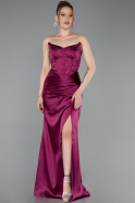 Robe de Soirée Longue Satin Prune ABU6091