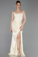 Robe de Soirée Longue Satin Jaune ABU6091