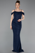 Robe de Soirée Longue Dantelle Bleu Marine ABU6085