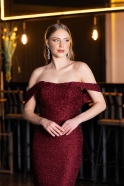 Robe de Soirée Longue Perlé Rouge Bordeaux ABU6057