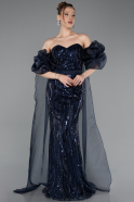 Robe de Soirée Longue Squameuse Bleu Marine ABU6099