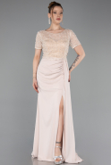 Robe de Soirée Longue Dantelle Beige ABU6100