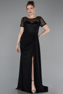 Robe de Soirée Longue Dantelle Noir ABU6100