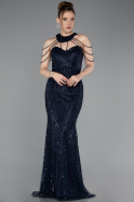 Robe de Soirée Longue Perlé Bleu Marine ABU6073