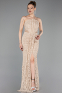 Robe de Soirée Longue Dantelle Beige ABU6077